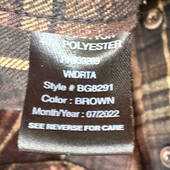 Burnside Brown Plaid Hooded Flannel Shirt – Men’s Medium - Picture 6 of 8